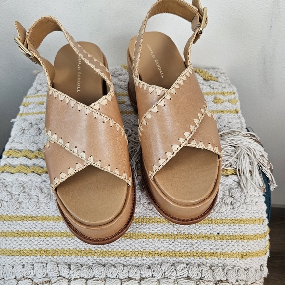 LOEFFLER RANDALL Mae Cross Strap Platform Sandals with Crochet Stitch Size 9B - Picture 5 of 12